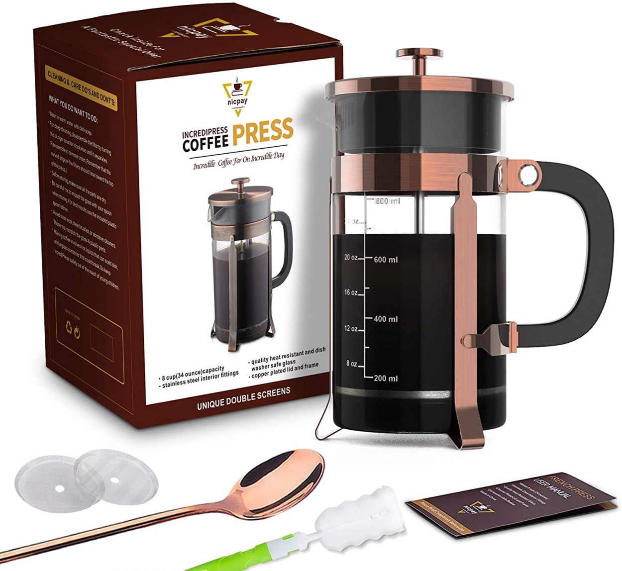 Fresh Tek Stainless Steel French Press Coffee Maker. 34 Oz Pot with ...